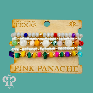 Five strand multi-color bead bracelet set