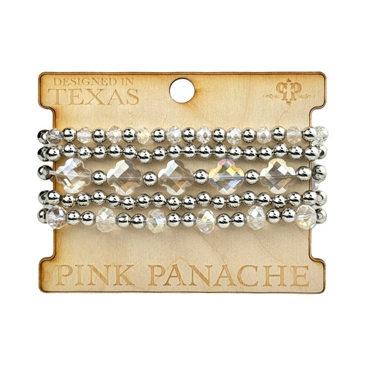 Crystal and silver bead bracelet set