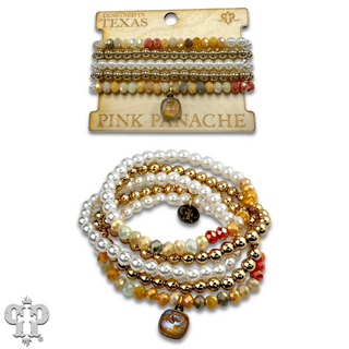 Five strand crystal and pearl bead bracelet set, Austrian crystal
