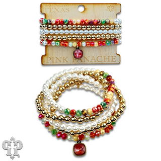 Five strand crystal and pearl bead bracelet set, Austrian crystal