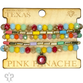 Crystal and tube bead bracelet stack set, Austrian crystal