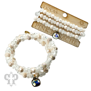 Transluscent and opaque beaded bracelet set with Austrian crystal