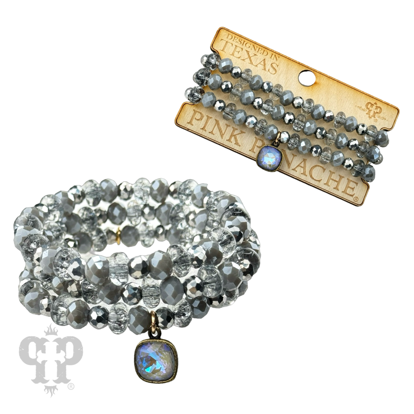 Transluscent and opaque beaded bracelet set with Austrian crystal