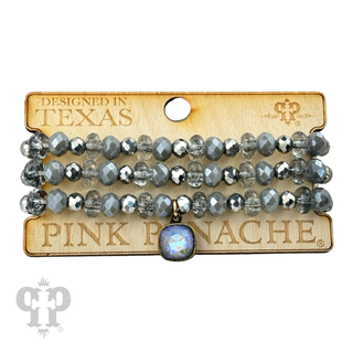 Transluscent and opaque beaded bracelet set with Austrian crystal
