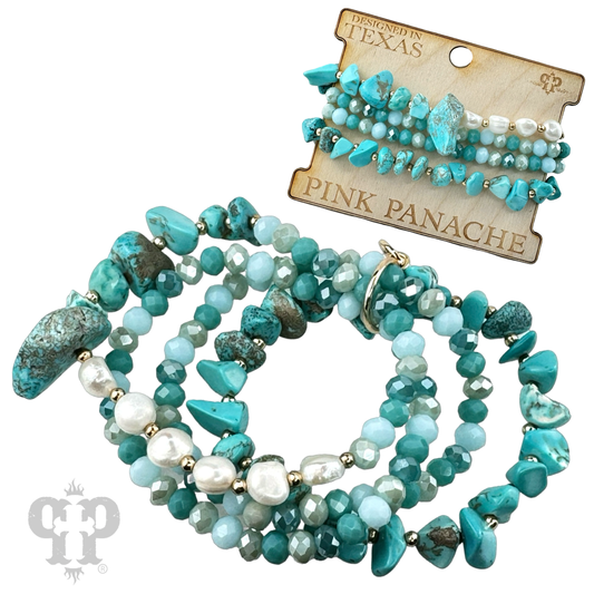 Freshwater pearl and stone bracelet set