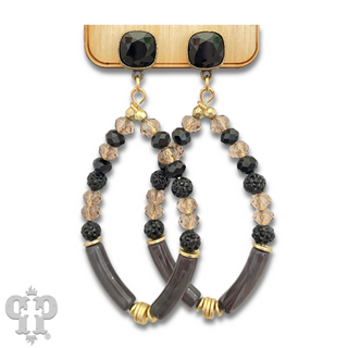 Diamond teardrop bamboo tube bead earring with Austrian crystal