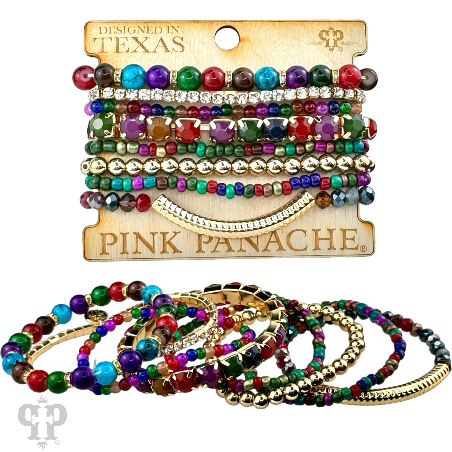 Rhinestone and beaded stands stretch bracelet
