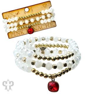 Faceted crystal and gold three strand beaded bracelet with Austrian crystal