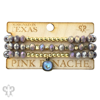 Faceted crystal and gold three strand beaded bracelet with Austrian crystal