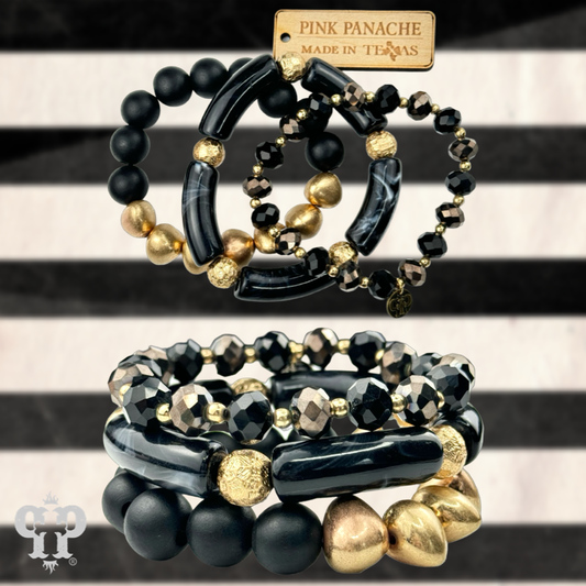 Chunky bead and gold mix bracelet set