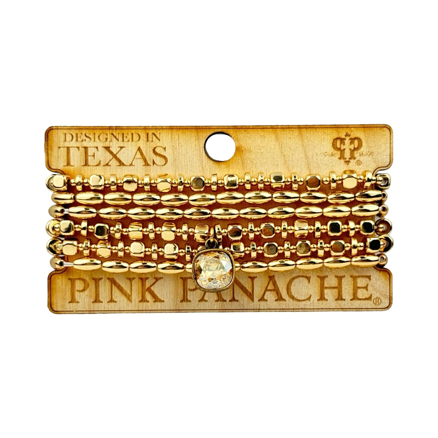 Gold bicone and square bead stacked bracelet