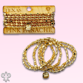 Gold bicone and square bead stacked bracelet