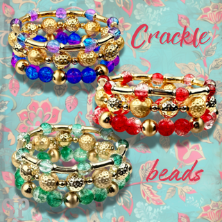Ombre crackle and gold hammered bead stack bracelet
