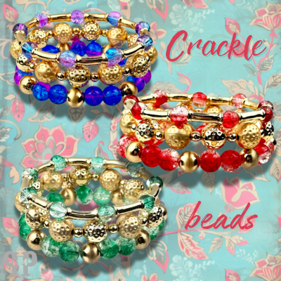 Ombre crackle and gold hammered bead stack bracelet