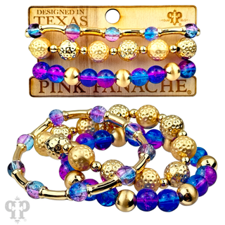 Ombre crackle and gold hammered bead stack bracelet