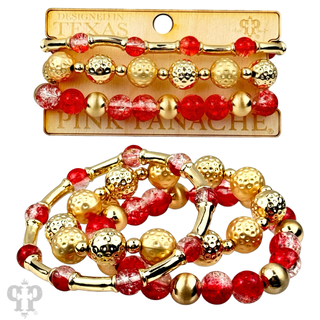 Ombre crackle and gold hammered bead stack bracelet