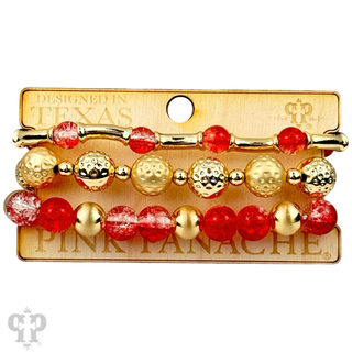 Ombre crackle and gold hammered bead stack bracelet