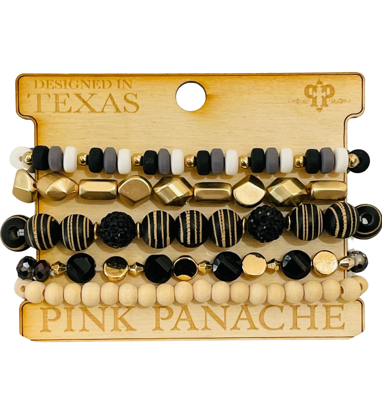 Multi-strand variety shape bead bracelet stack