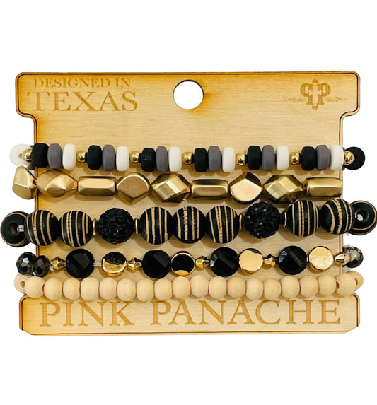 Multi-strand variety shape bead bracelet stack
