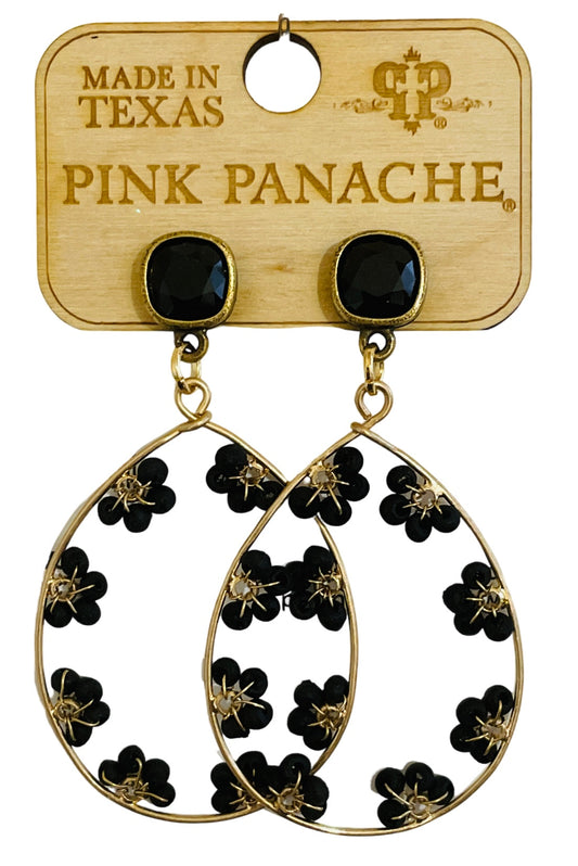 Flower seed bead teardrop earring with Austrian crystal