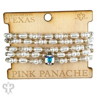 Cream pearl bead bracelet stack, Austrian crystal