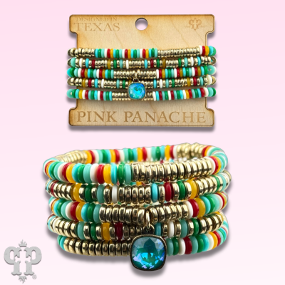 Multi-color disc bead bracelet stack, Austrian crystal