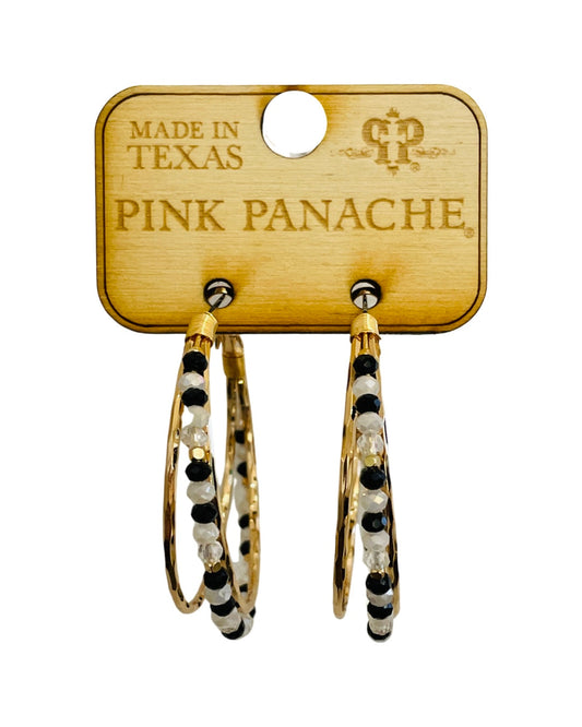 Black and gold bead hoop earring