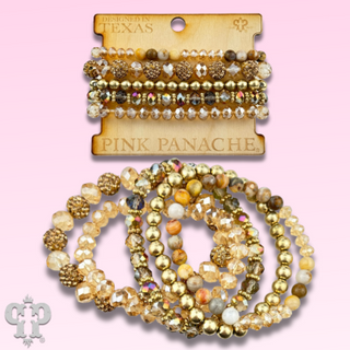 Champagne bead bracelet stack