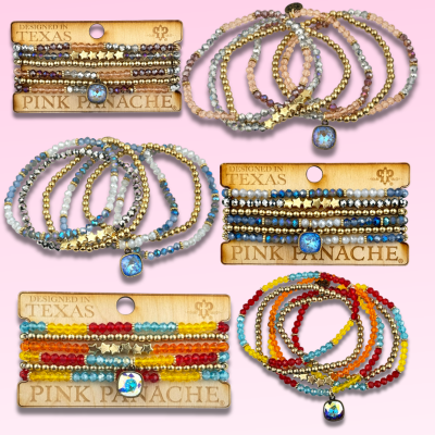 Faceted, round and star bead bracelet stack, Austrian crystal