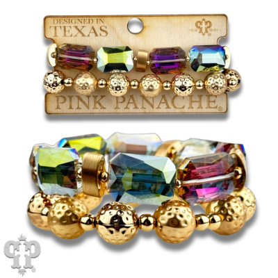 Octagon shape faceted bead bracelet stack