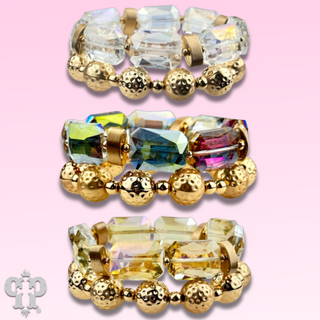 Octagon shape faceted bead bracelet stack