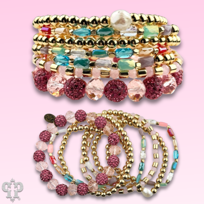 Multi-strand bracelet stack with rhinestone beads