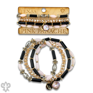 Mixed bead bracelet stack with Austrian crystal charm