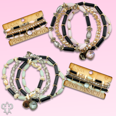 Mixed bead bracelet stack with Austrian crystal charm