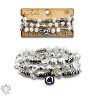 Acrylic pearl bead bracelet stack with Austrian crystal charm