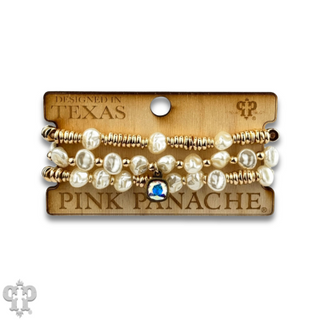 Acrylic pearl bead bracelet stack with Austrian crystal charm