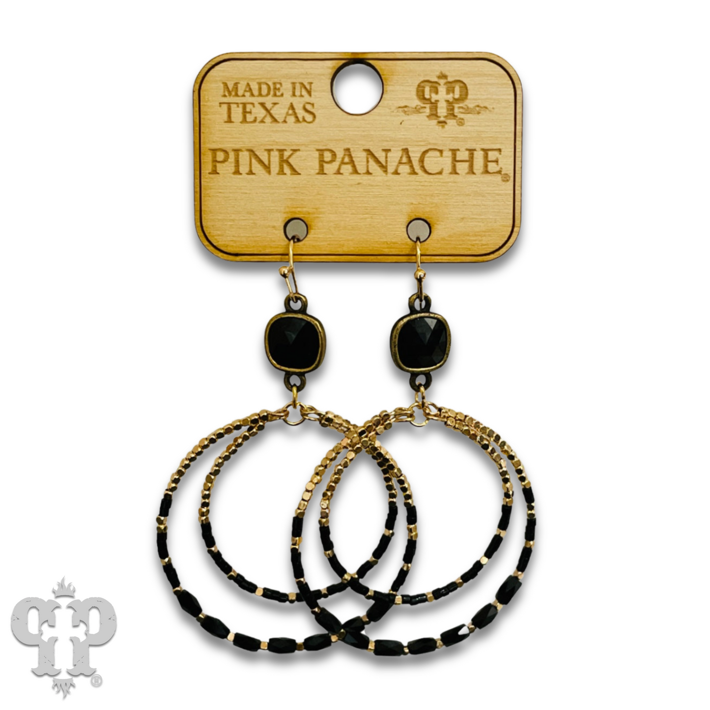Gold and color-hued bead double circle earring with Austrian crystal