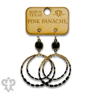 Gold and color-hued bead double circle earring with Austrian crystal