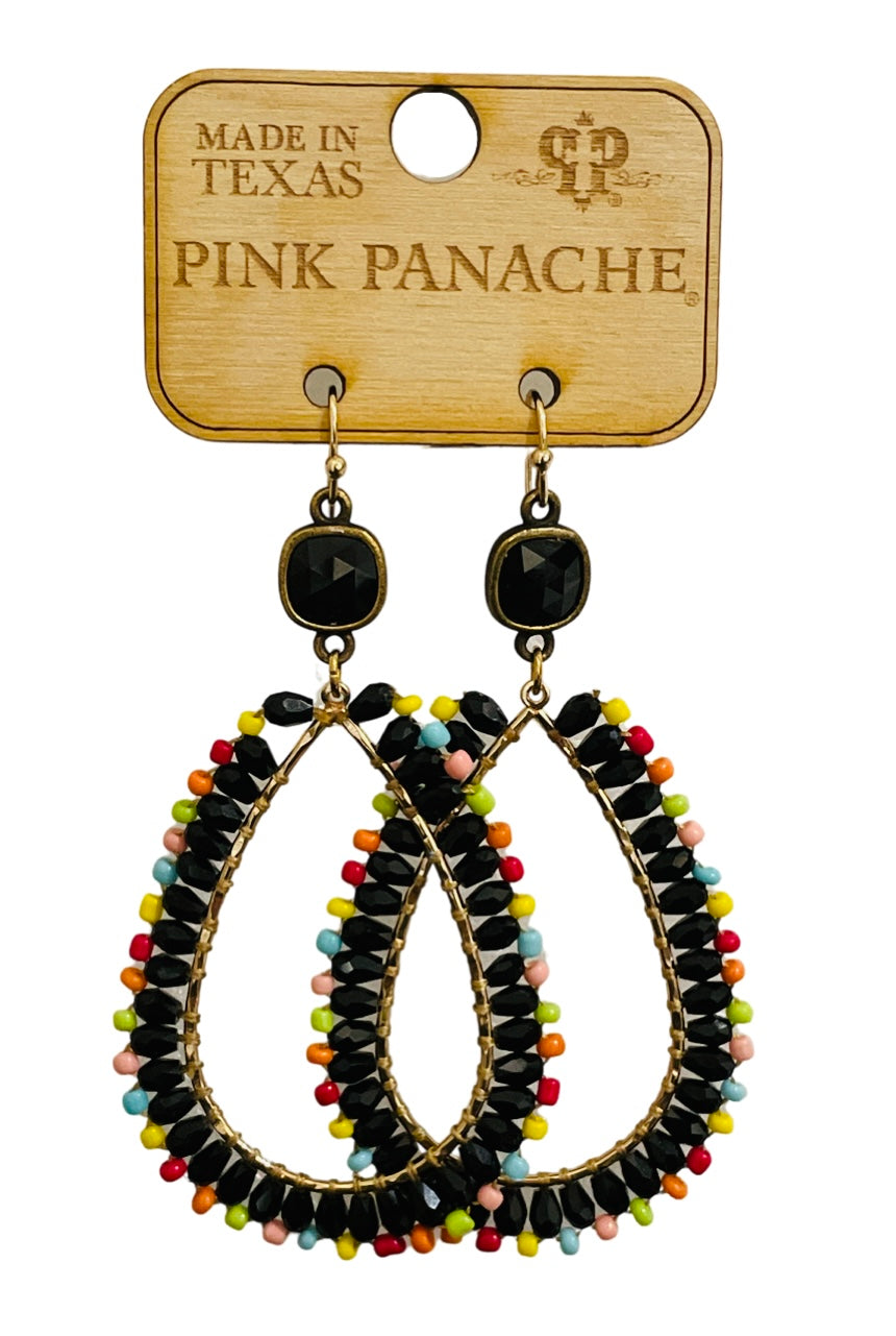 Black and multi-color bead teardrop earring, Austrian crystal