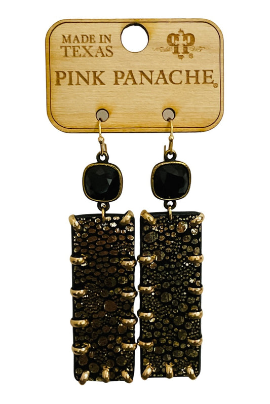 Leather bar earring with Austrian crystal