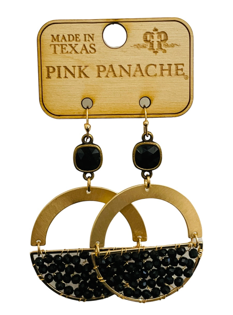 Gold beaded half circle and Austrian crystal dangle earring