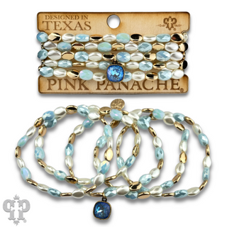 Glass and acrylic oval bead bracelet set with Austrian crystal charm