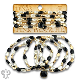 Glass and acrylic oval bead bracelet set with Austrian crystal charm