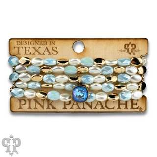 Glass and acrylic oval bead bracelet set with Austrian crystal charm