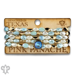 Glass and acrylic oval bead bracelet set with Austrian crystal charm