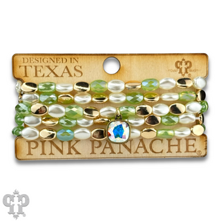 Glass and acrylic oval bead bracelet set with Austrian crystal charm