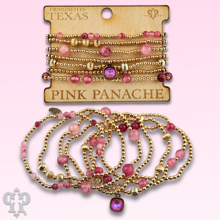 Gold and pink bead bracelet with Austrian crystal
