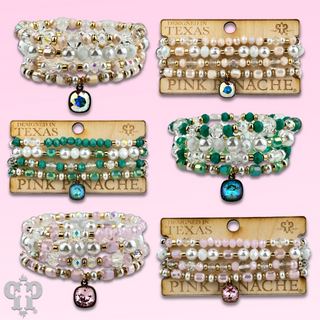 Pearl, glass and gold bead bracelet with Austrian crystal