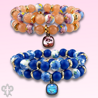 Floral bead bracelet with Austrian crystal