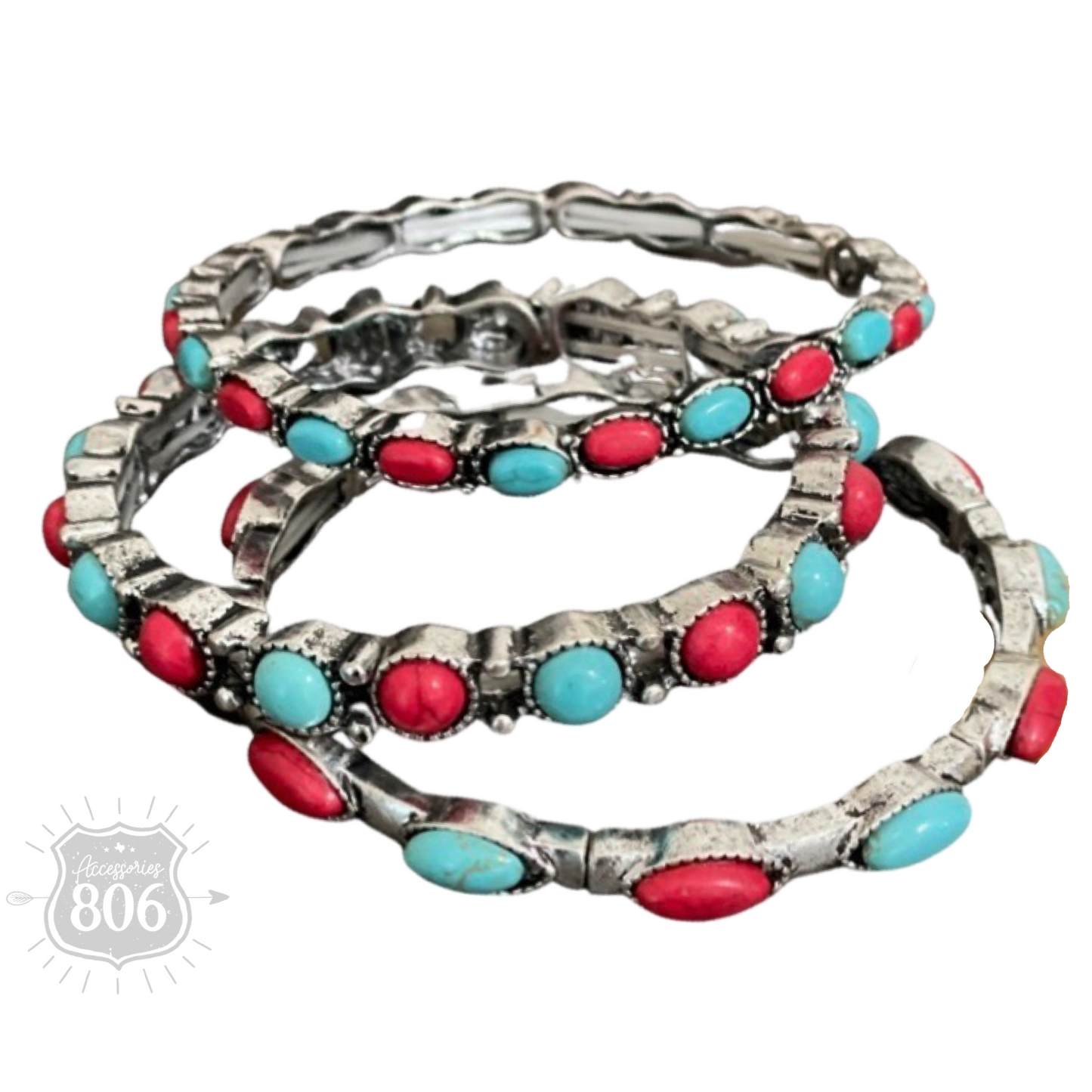 Three piece stone stretch bracelet set